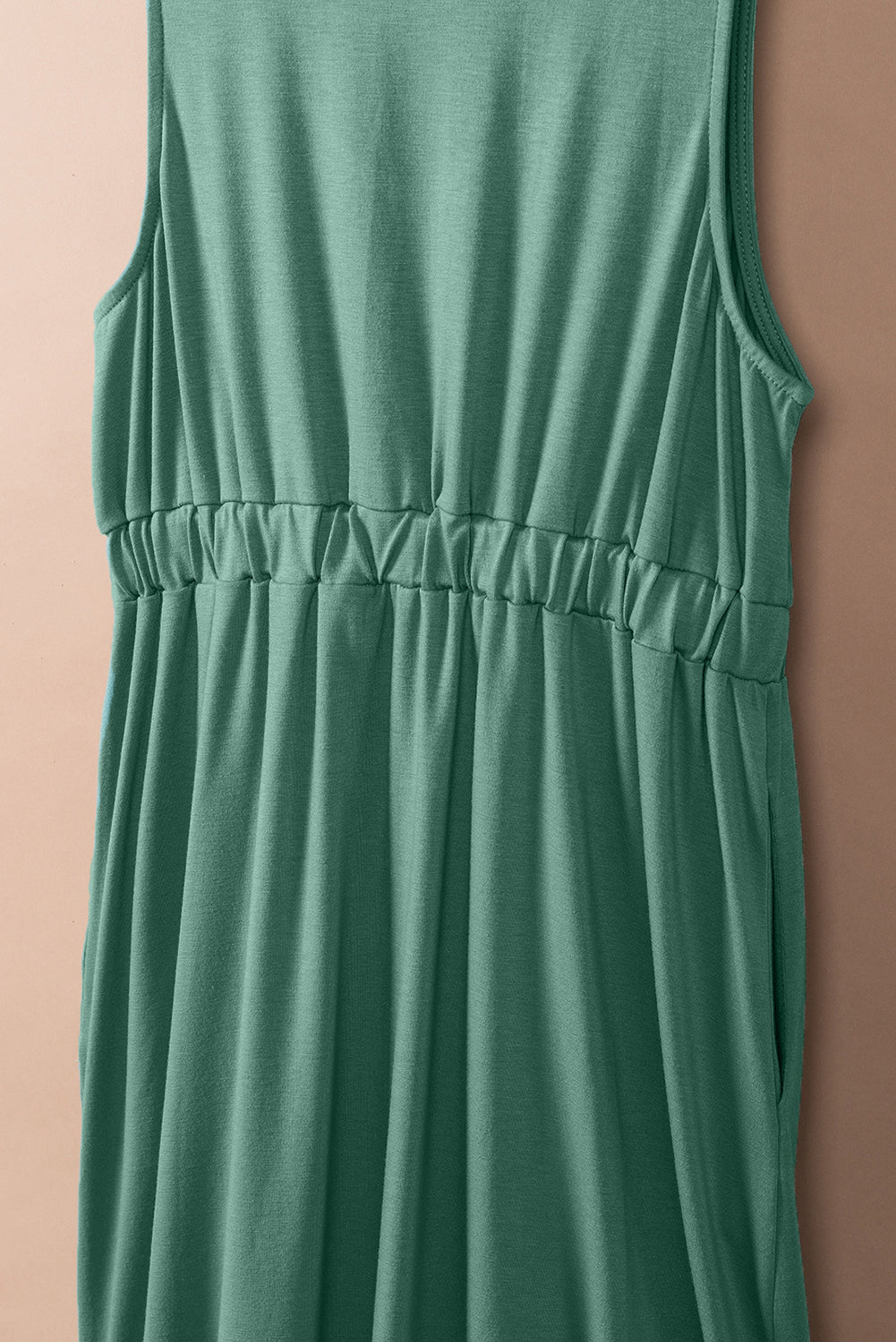Button Front Shirred Waist Casual Tank Summer Black Dress - Saffronfashionindia