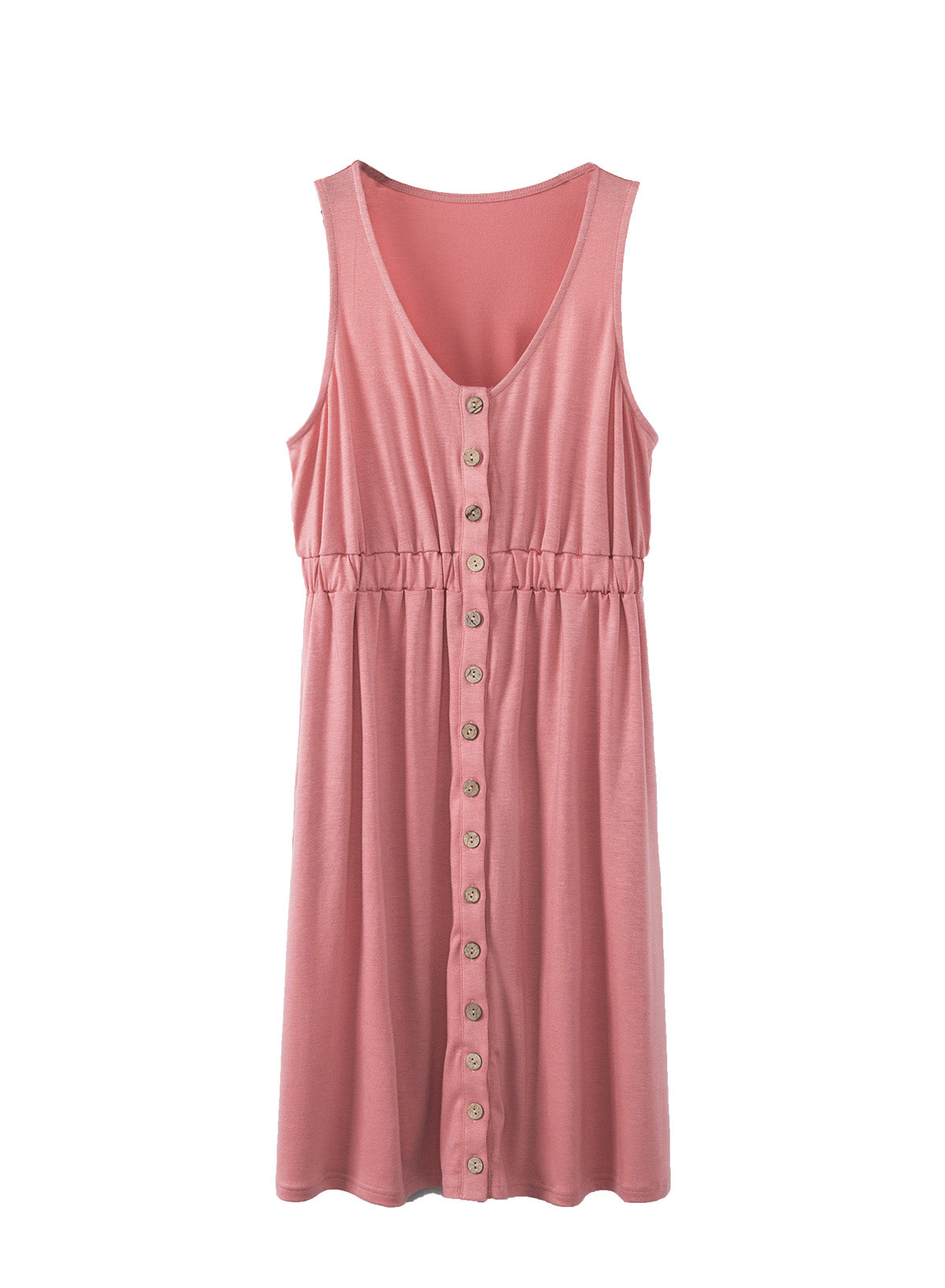 Button Front Shirred Waist Casual Tank Summer Black Dress - Saffronfashionindia