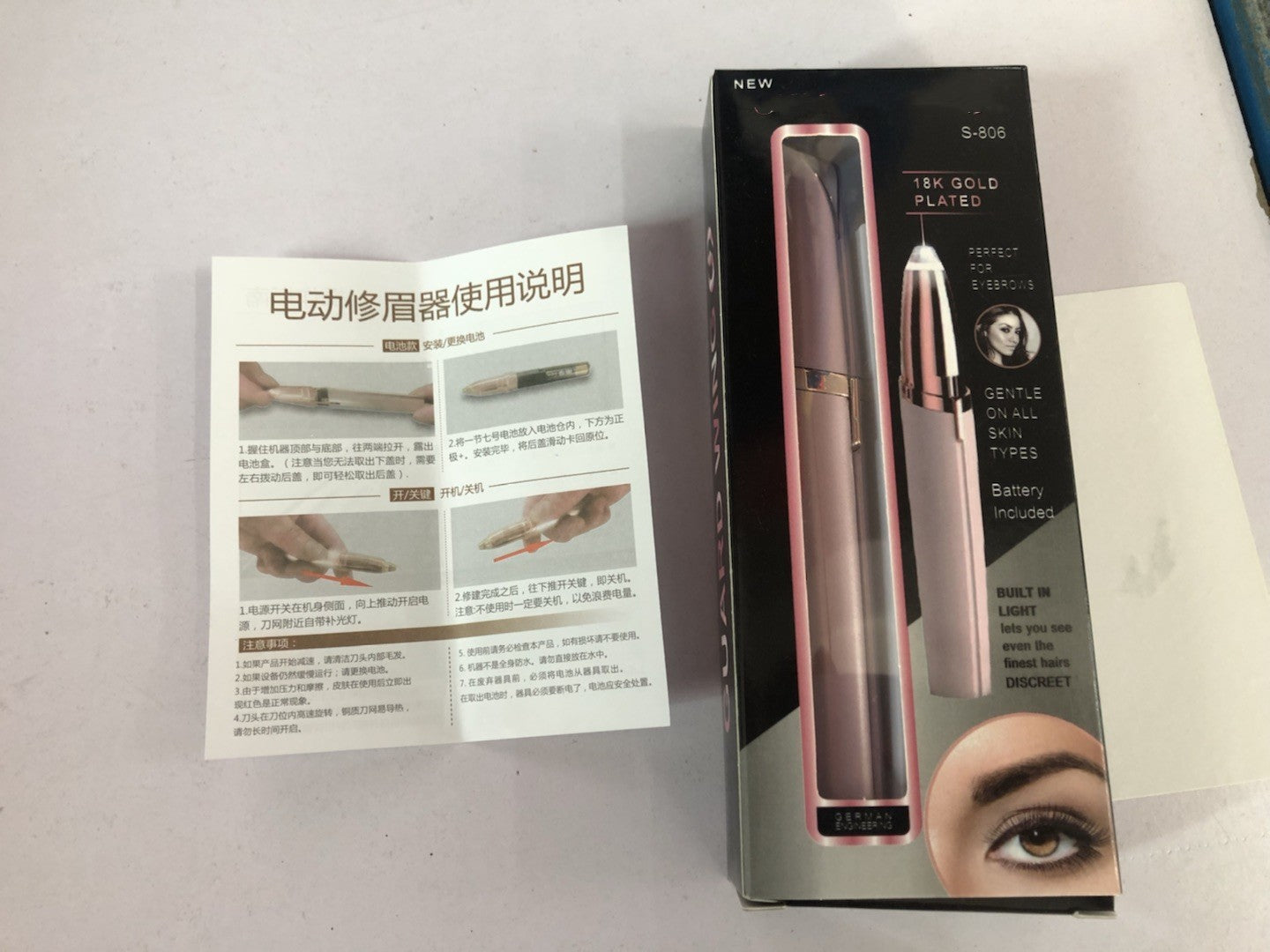 Mini Electric Eyebrow Trimmer Lipstick Brows Pen Hair Remover Painless Razor Epilator with LED Light - Saffronfashionindia