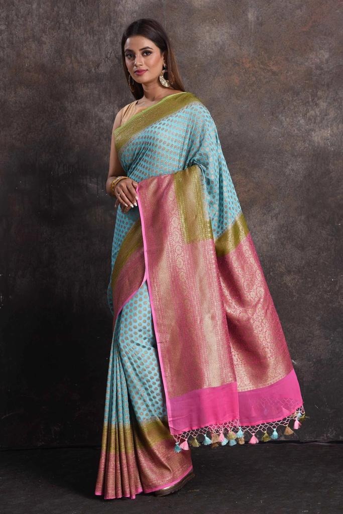 Esabelle khaddi gorgette Banarsi sari - Saffronfashionindia