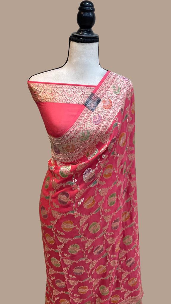 Jeneva handloom khaddi gorgette sari - Saffronfashionindia