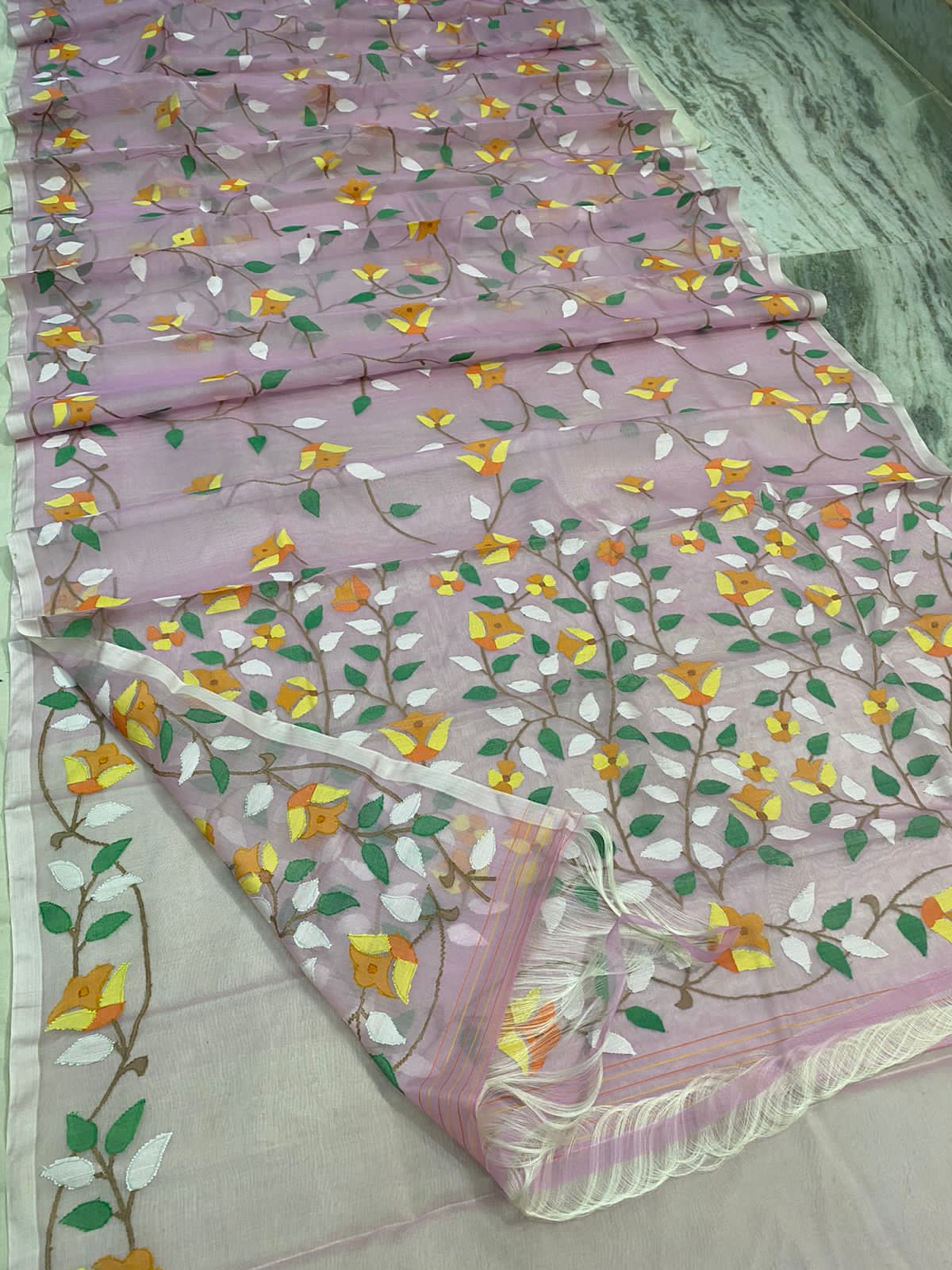 Pinkilla muslin tantuj saree - Saffronfashionindia