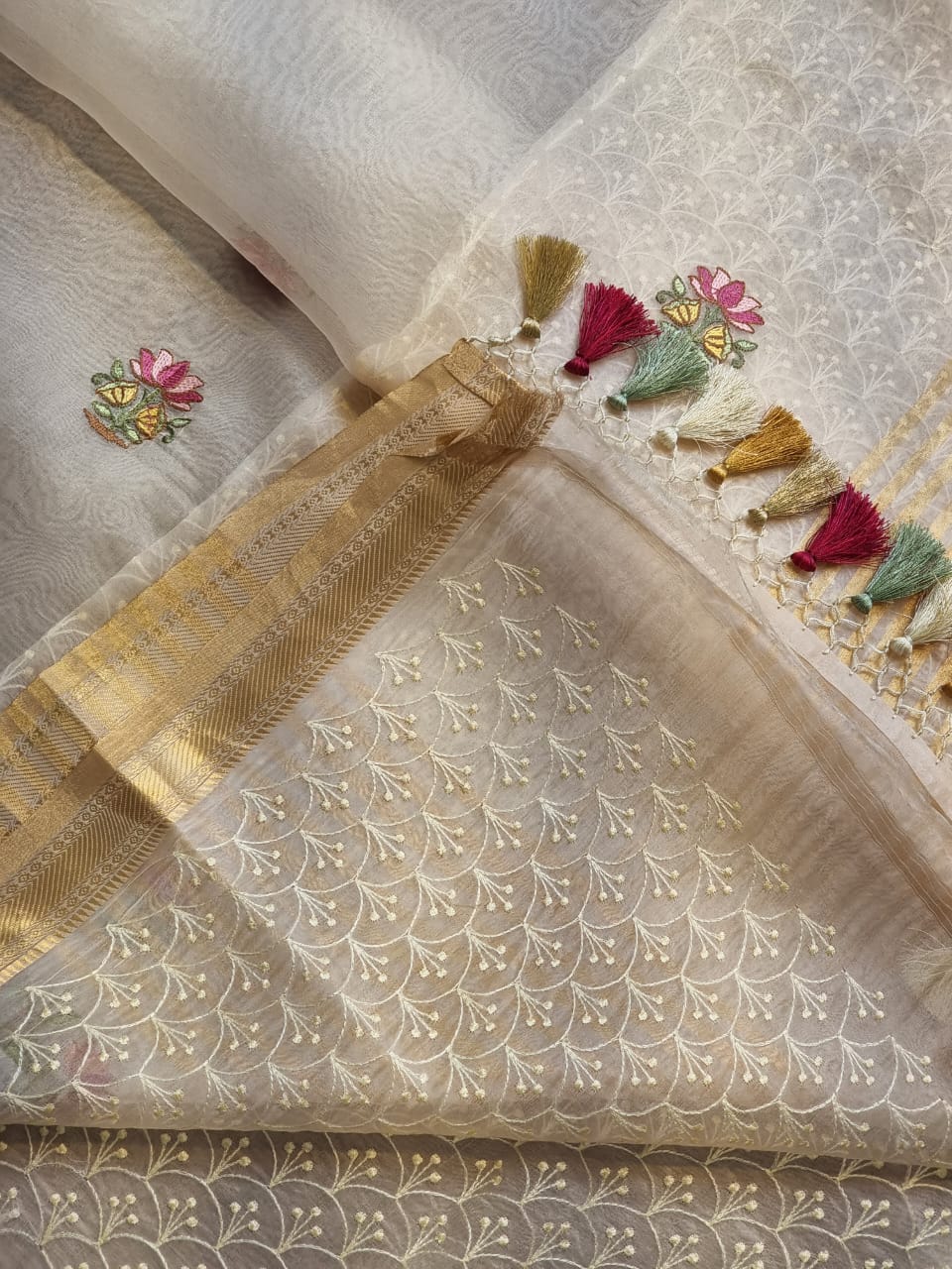 Pichwai based organza Silk saree - Saffronfashionindia