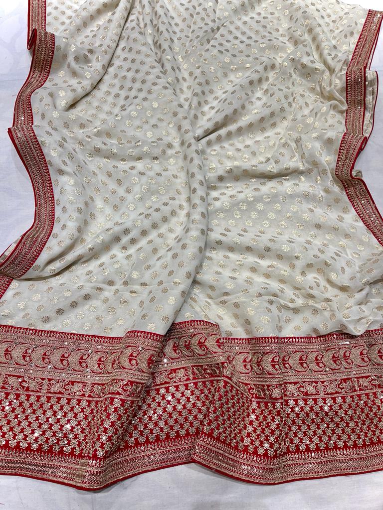 Kaisha Banarsi khaddi gorgette sari - Saffronfashionindia