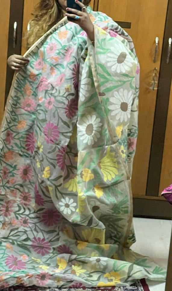 Rupashi tantuj muslin jamdani saree - Saffronfashionindia
