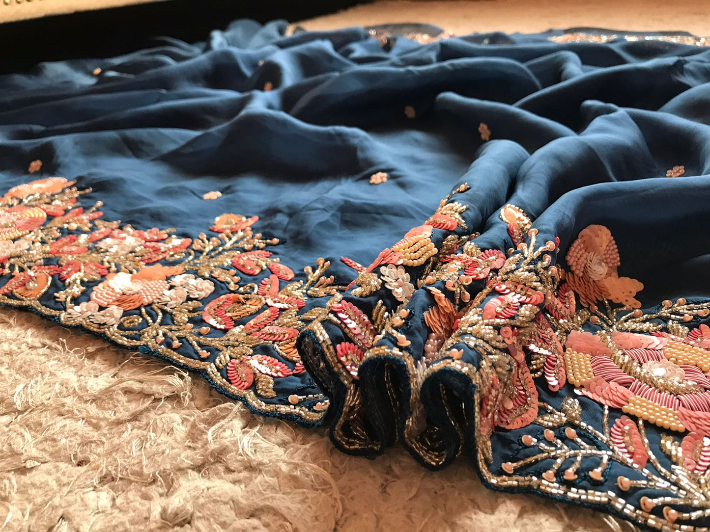 Premium organza embroidery zardosi saree - Saffronfashionindia