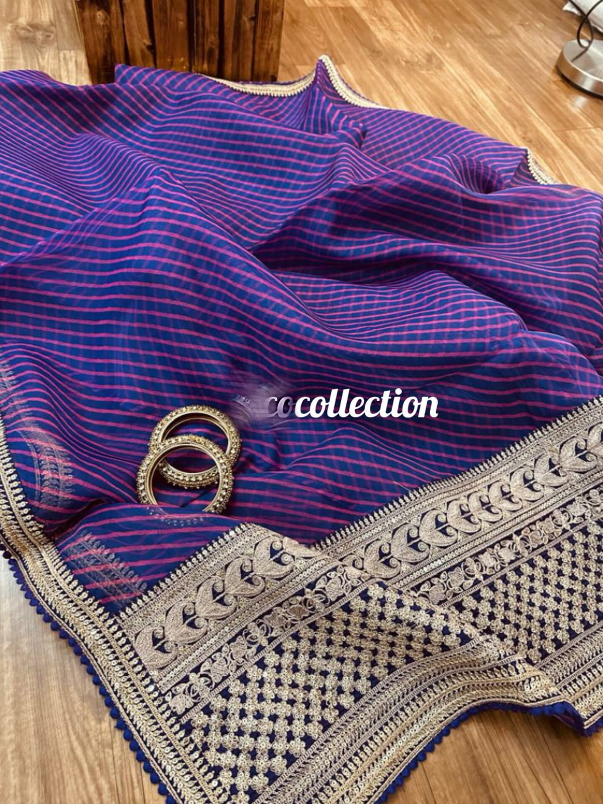 Purple Lehariya organza saree - Saffronfashionindia