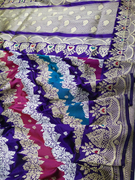 Noorjahan Banarsi Katan saree - Saffronfashionindia