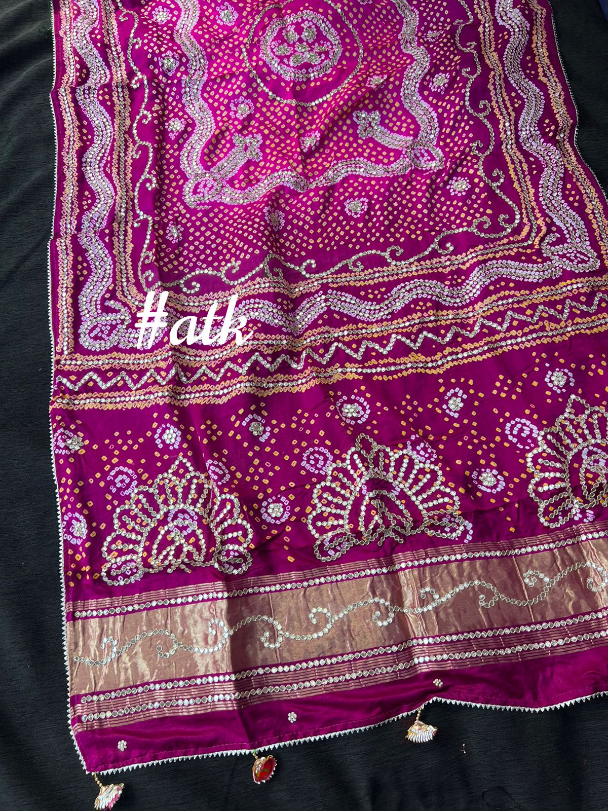 Pink hand worked bandhani dupatta - Saffronfashionindia