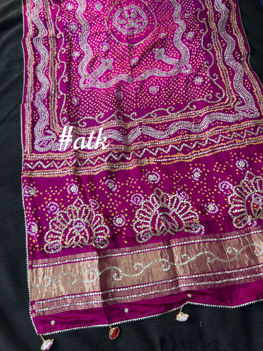 Pink hand worked bandhani dupatta - Saffronfashionindia