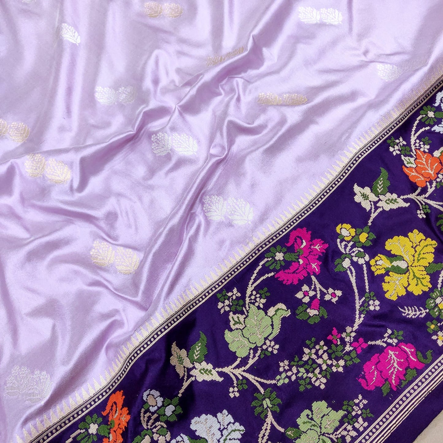 Lavender Meenakari Katan silk saree - Saffronfashionindia