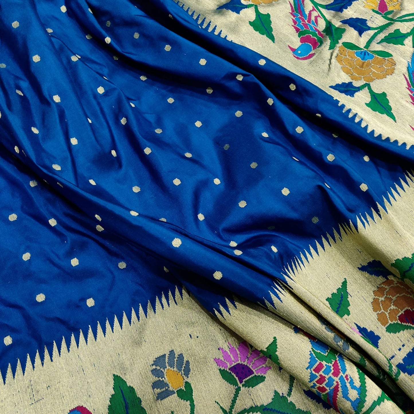 Meenakari handwoven blue Katan silk saree - Saffronfashionindia
