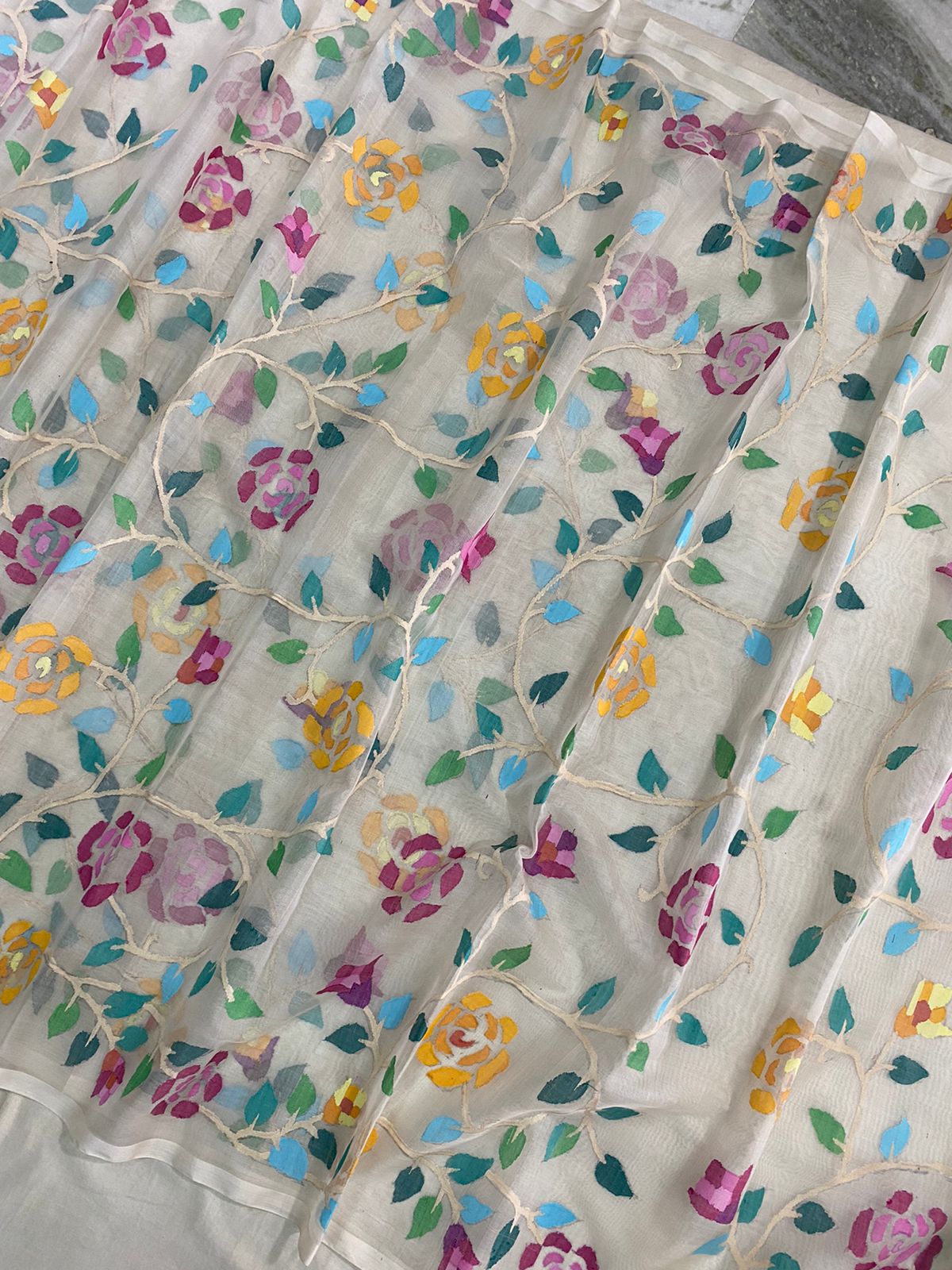 Lubina muslin tantuj jamdani saree bangal sarees - Saffronfashionindia