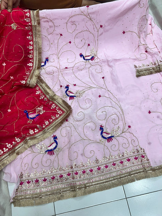 Pink peacock crepe salwar kameez - Saffronfashionindia