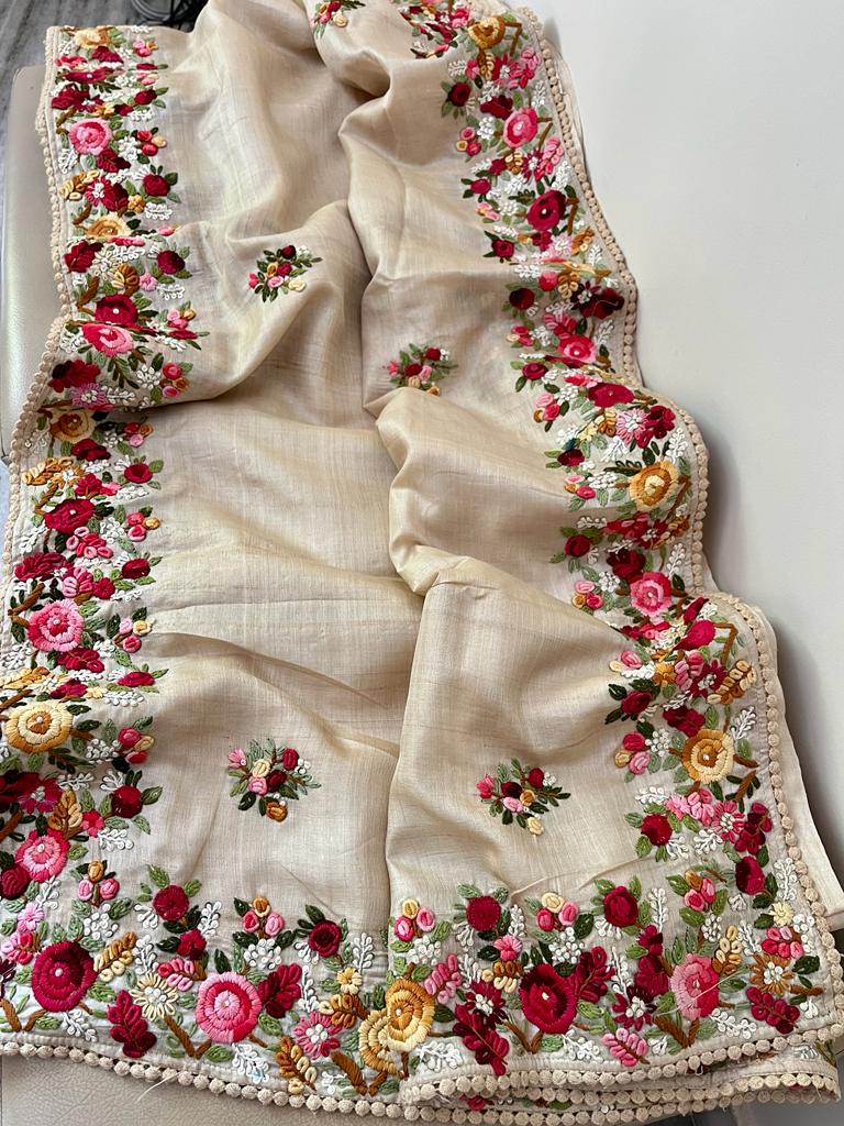 Tussar French knot inspired saree Saffronfashion