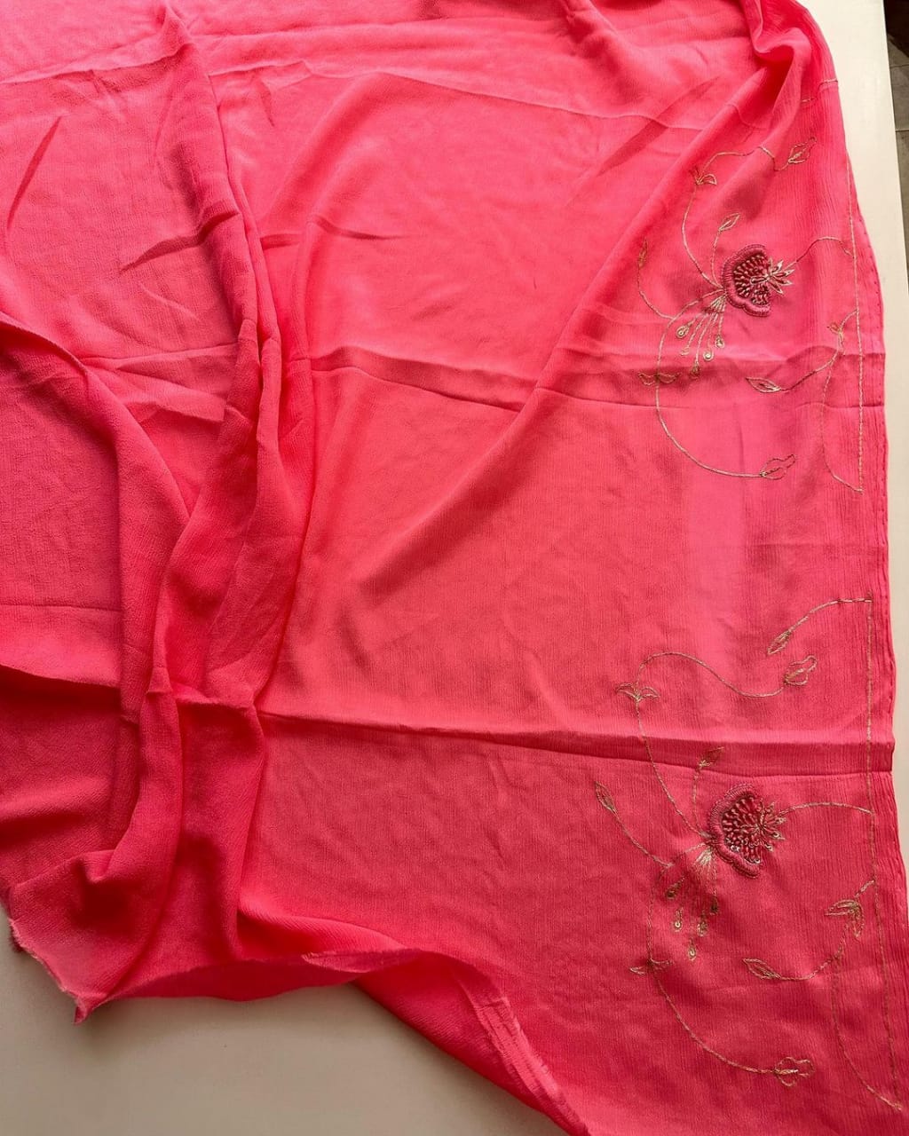 Pinkish peachy chiffon organza saris - Saffronfashionindia