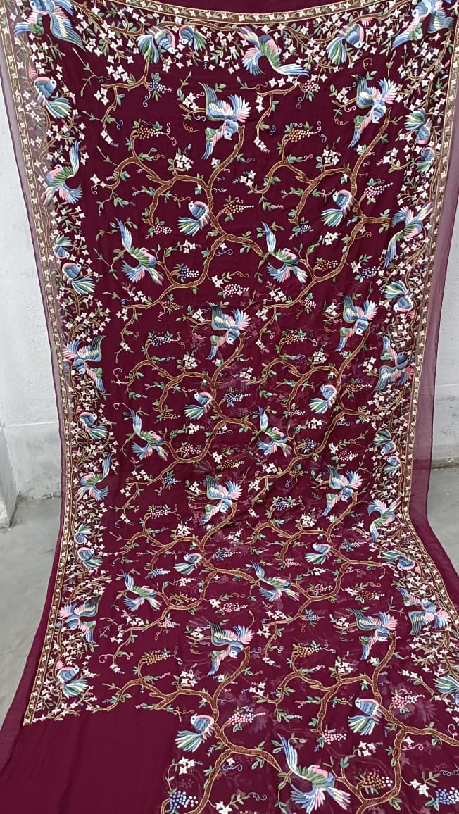 Rabia gorgette authentic Parsi gara saree - Saffronfashionindia