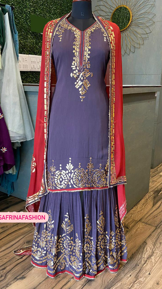 Naisha gorgette kurta gharara dress - Saffronfashionindia