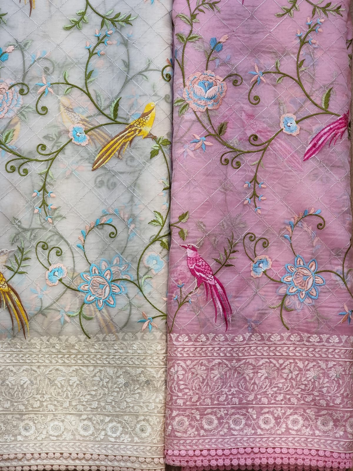 Organza silk Parsi embroidered sari - Saffronfashionindia