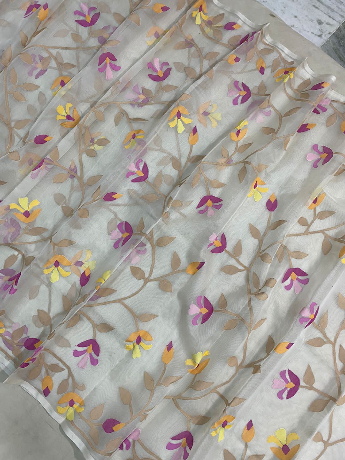 Alma jamdani indian saree - Saffronfashionindia