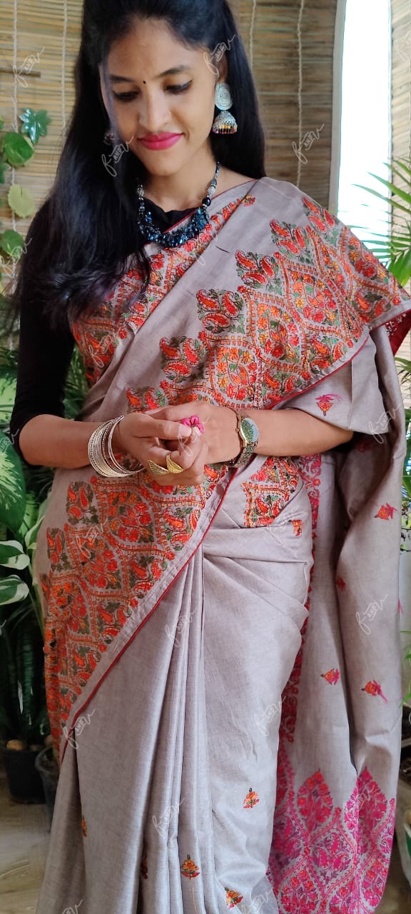 Kashmiri tussar silk saree - Saffronfashionindia
