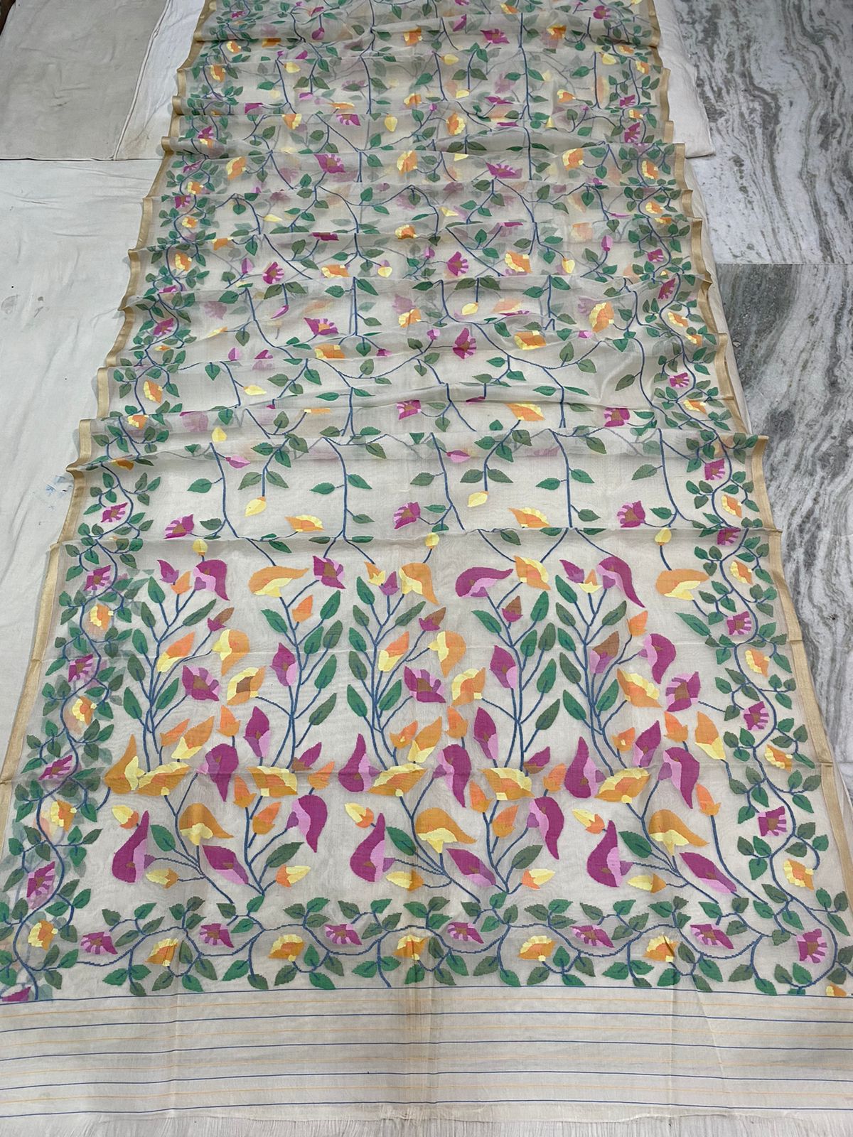 Kiara muslin jamdani sarees - Saffronfashionindia