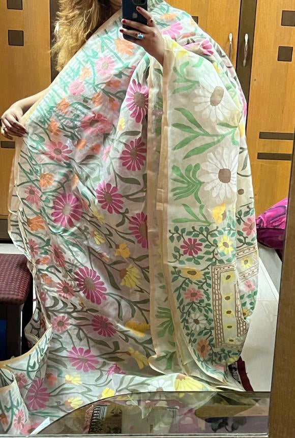 Rupashi tantuj muslin jamdani saree - Saffronfashionindia