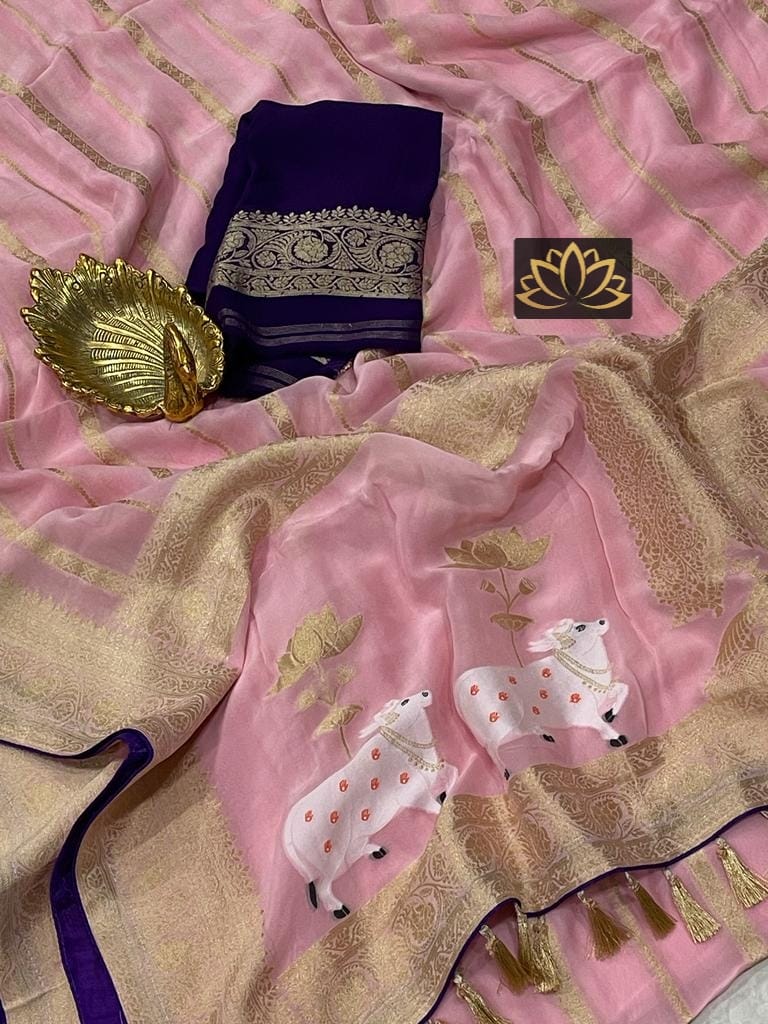 Subesha Banarsi gorgette saree - Saffronfashionindia