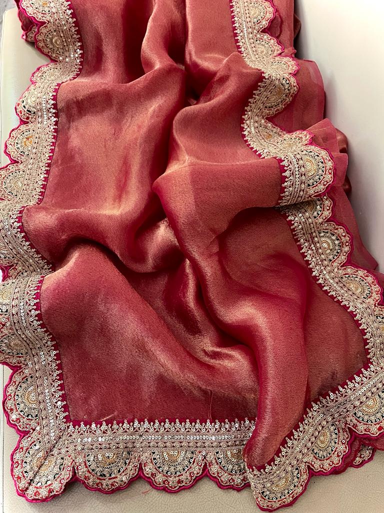 Lima tissue organza partywear saris - Saffronfashionindia