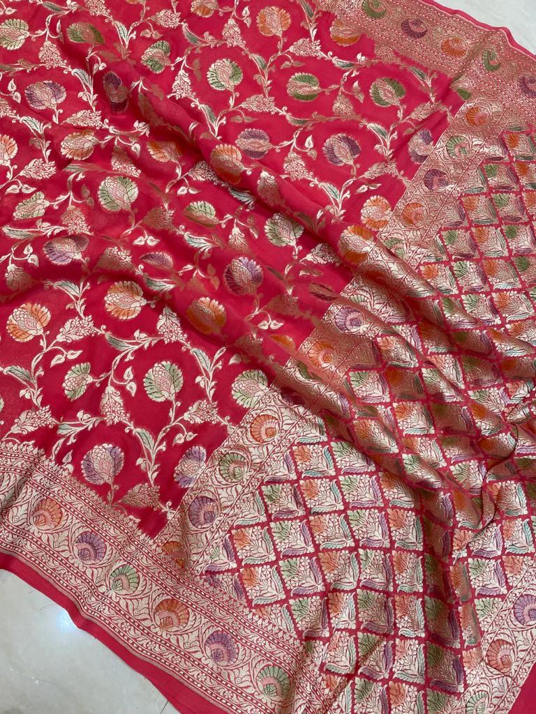 Jeneva handloom khaddi gorgette sari - Saffronfashionindia