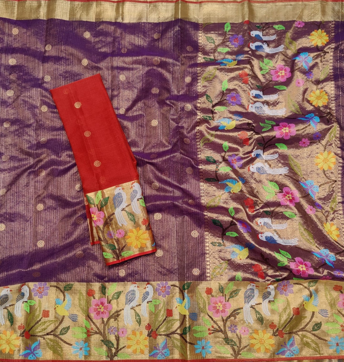Wine inspired double tissue kota saree - Saffronfashionindia