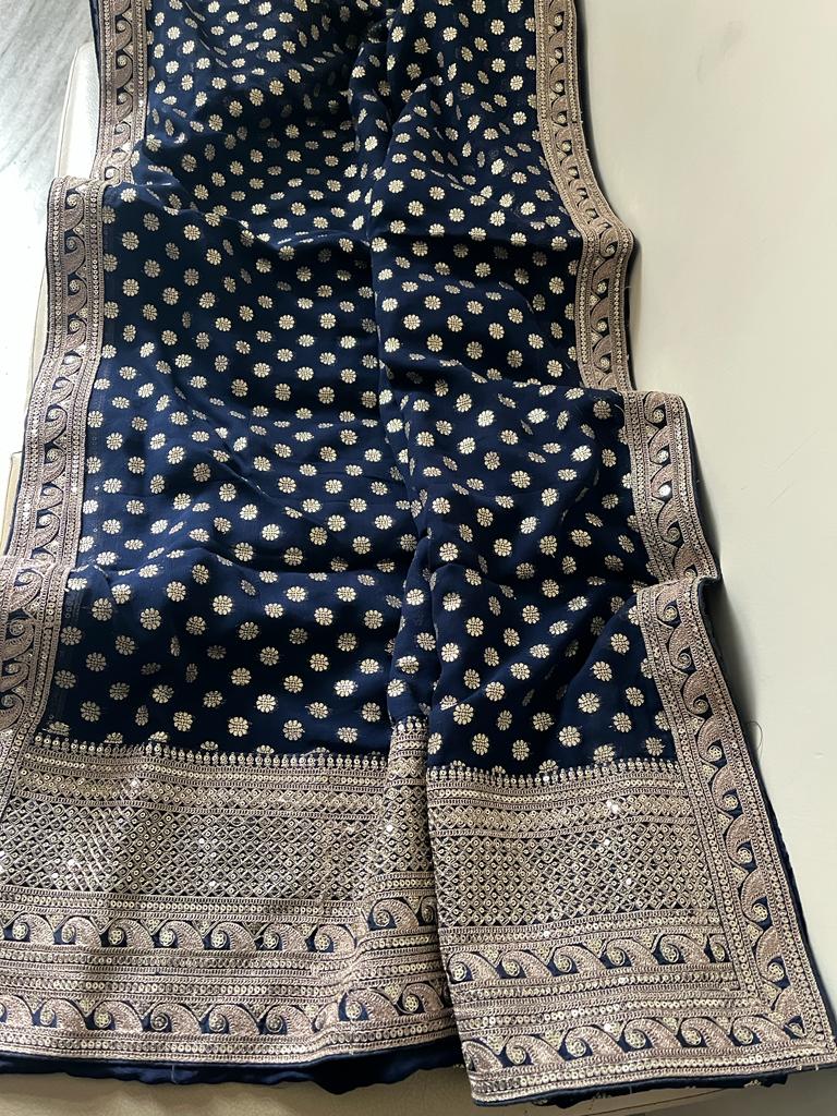 Kaisha Banarsi khaddi gorgette sari - Saffronfashionindia