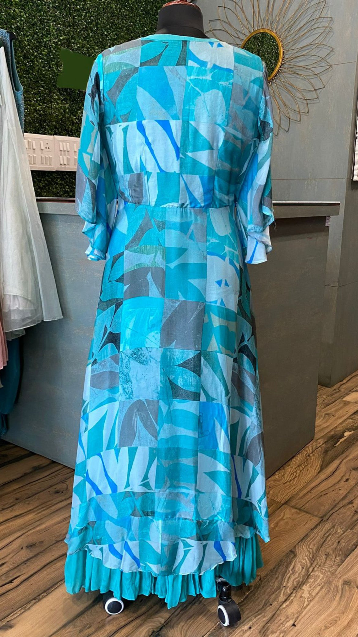 Blue chinon indowestern dress - Saffronfashionindia