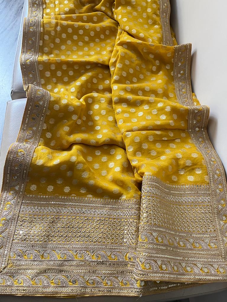 Kaisha Banarsi khaddi gorgette sari - Saffronfashionindia