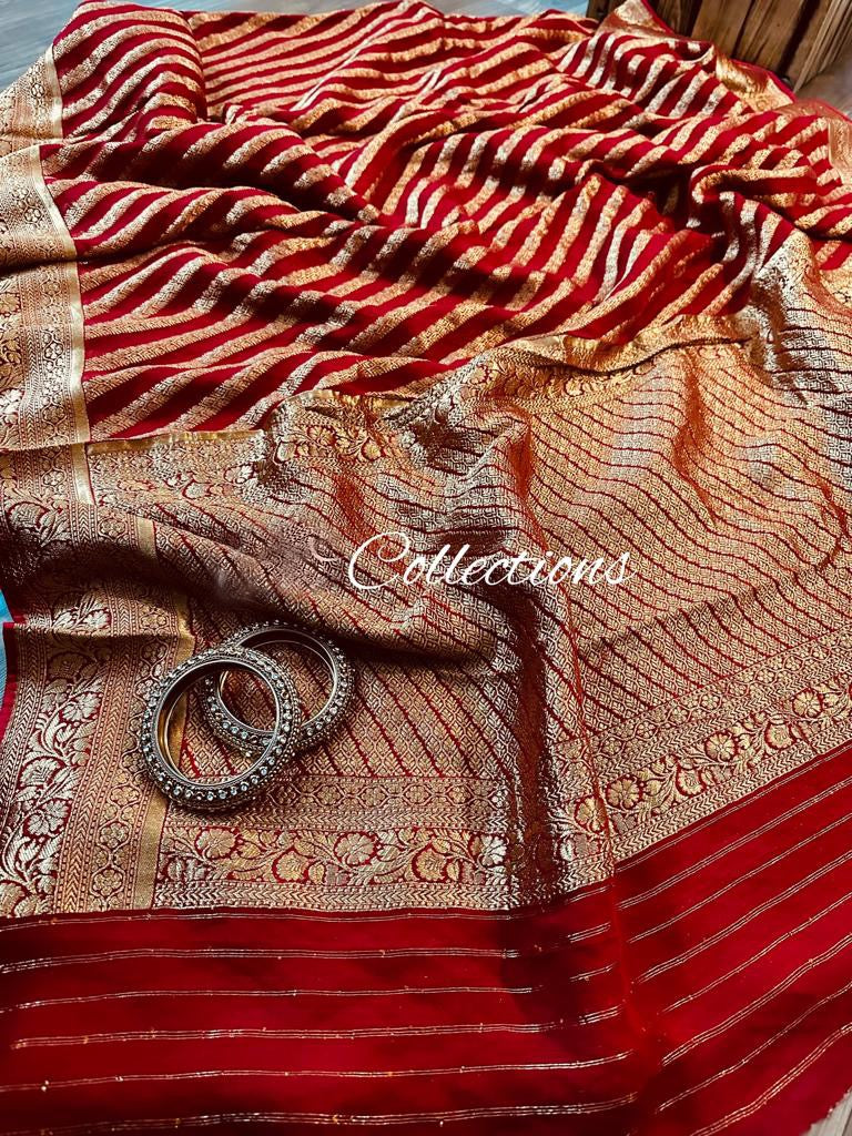 Rosy Banarsi gorgette beautiful sari - Saffronfashionindia