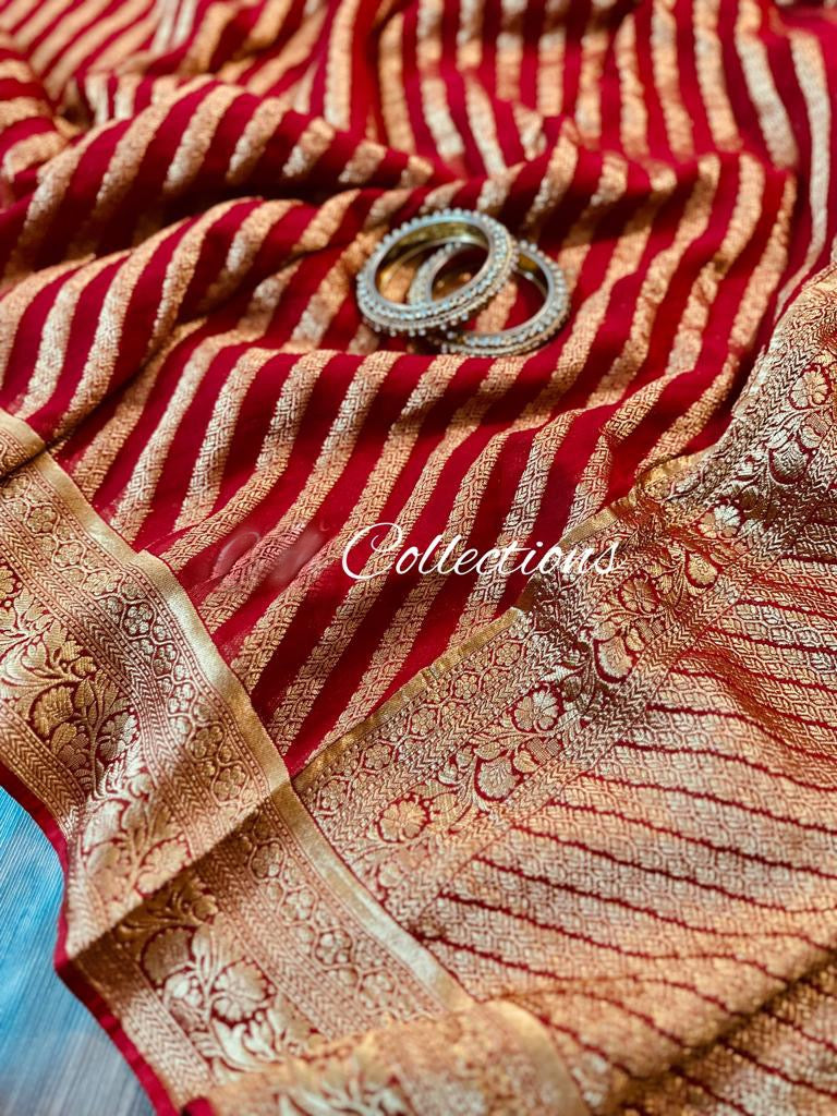 Rosy Banarsi gorgette beautiful sari - Saffronfashionindia