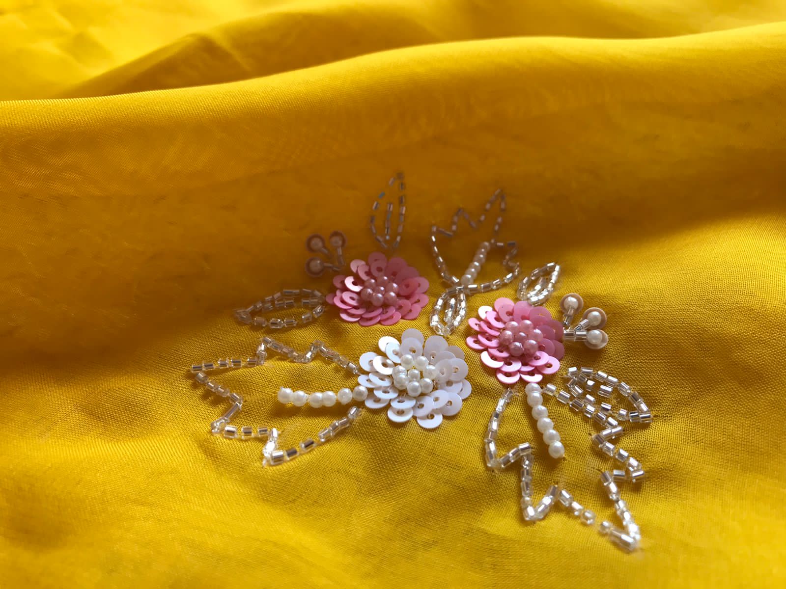 Sushi yellow organza partywear sari - Saffronfashionindia