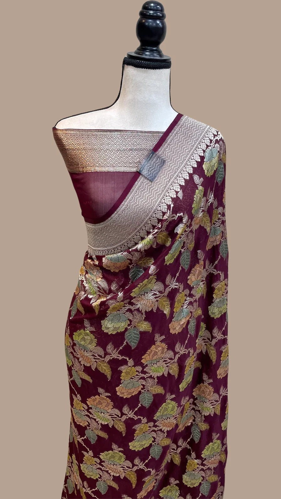 Banarsi khaddi handloom gorgette saree - Saffronfashionindia