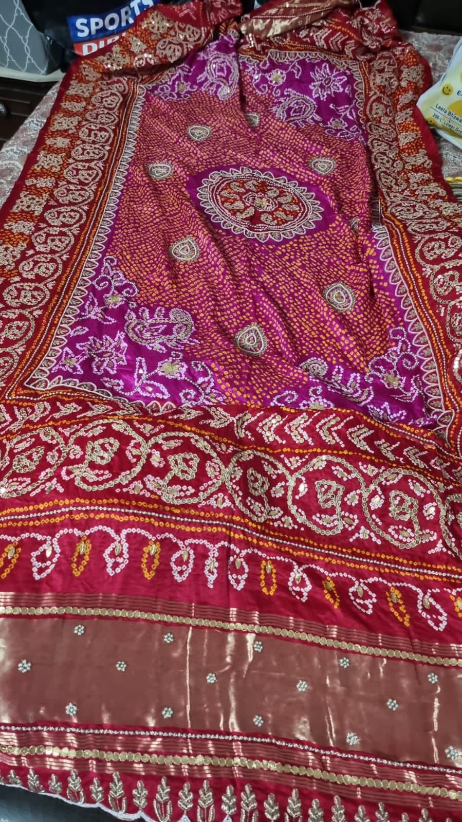 Bandhej pink gajji silk dupatta - Saffronfashionindia