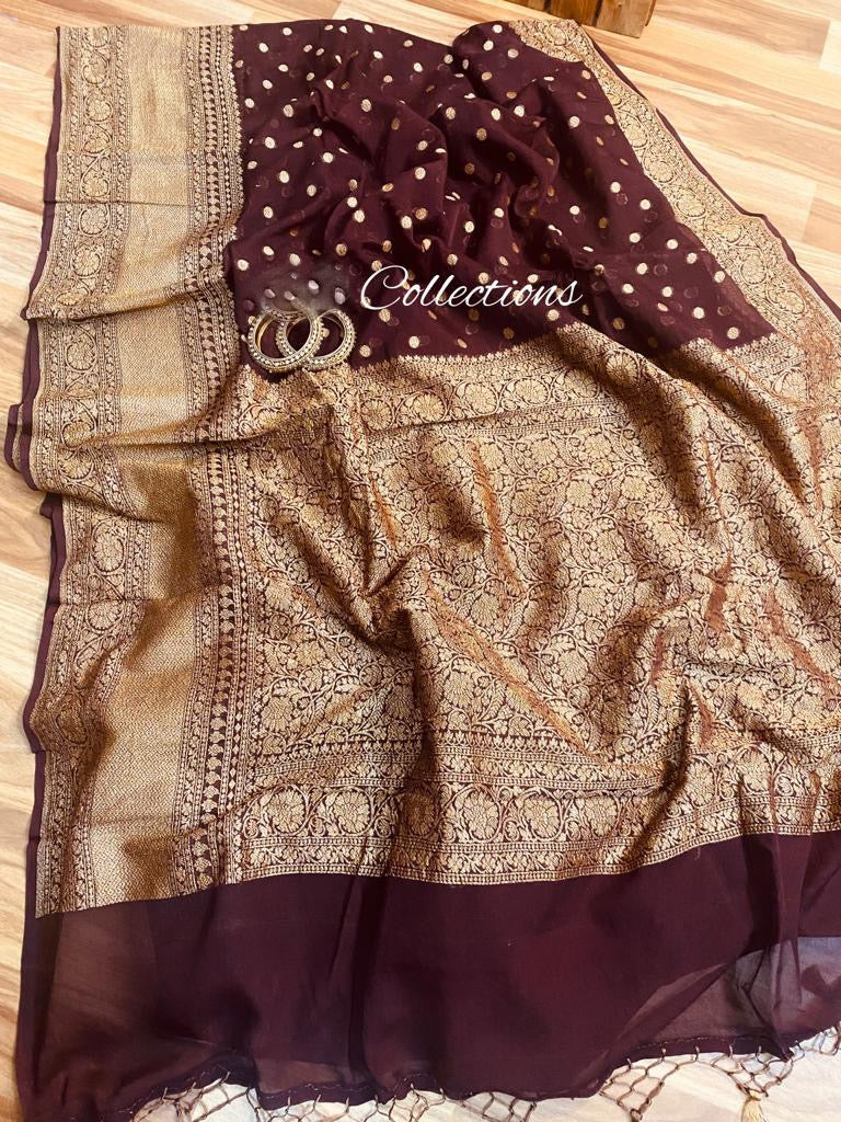 Elegant Banarsi gorgette saree - Saffronfashionindia