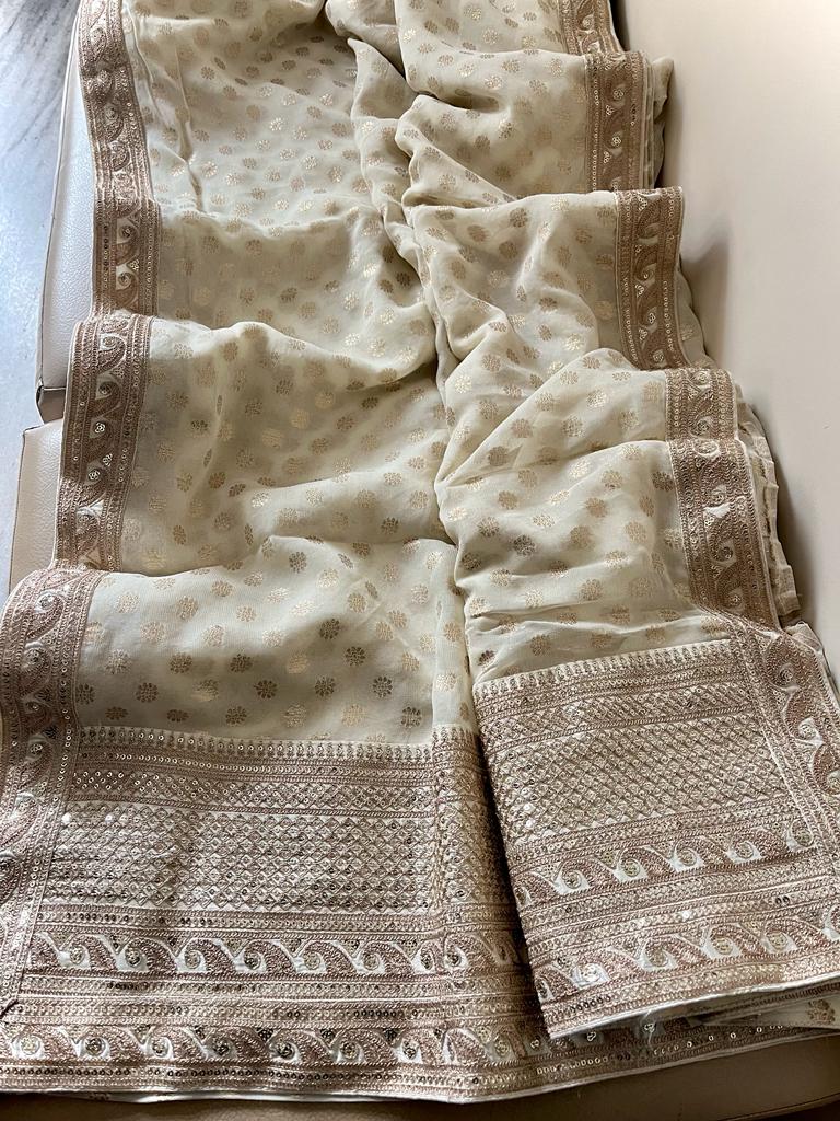 Kaisha Banarsi khaddi gorgette sari - Saffronfashionindia
