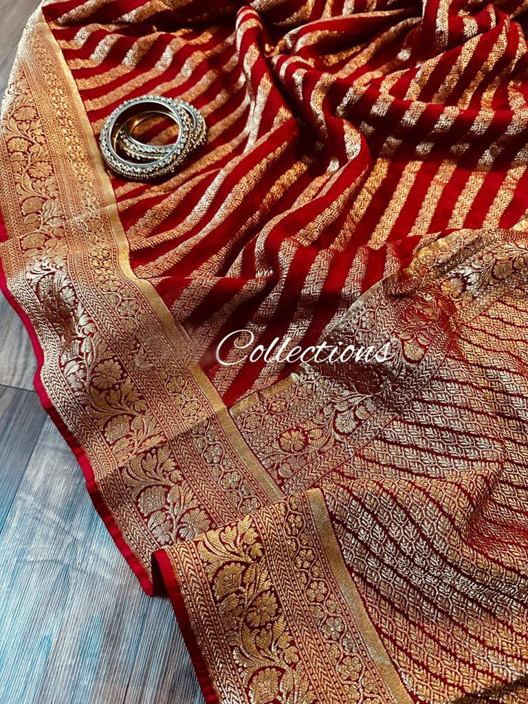 Rosy Banarsi gorgette beautiful sari - Saffronfashionindia