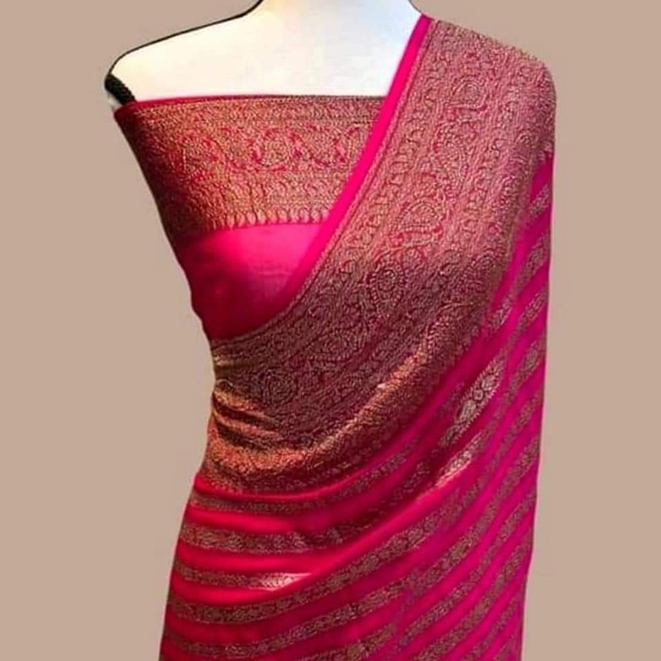 Lavita khaddi chiffon gorgette saree - Saffronfashionindia