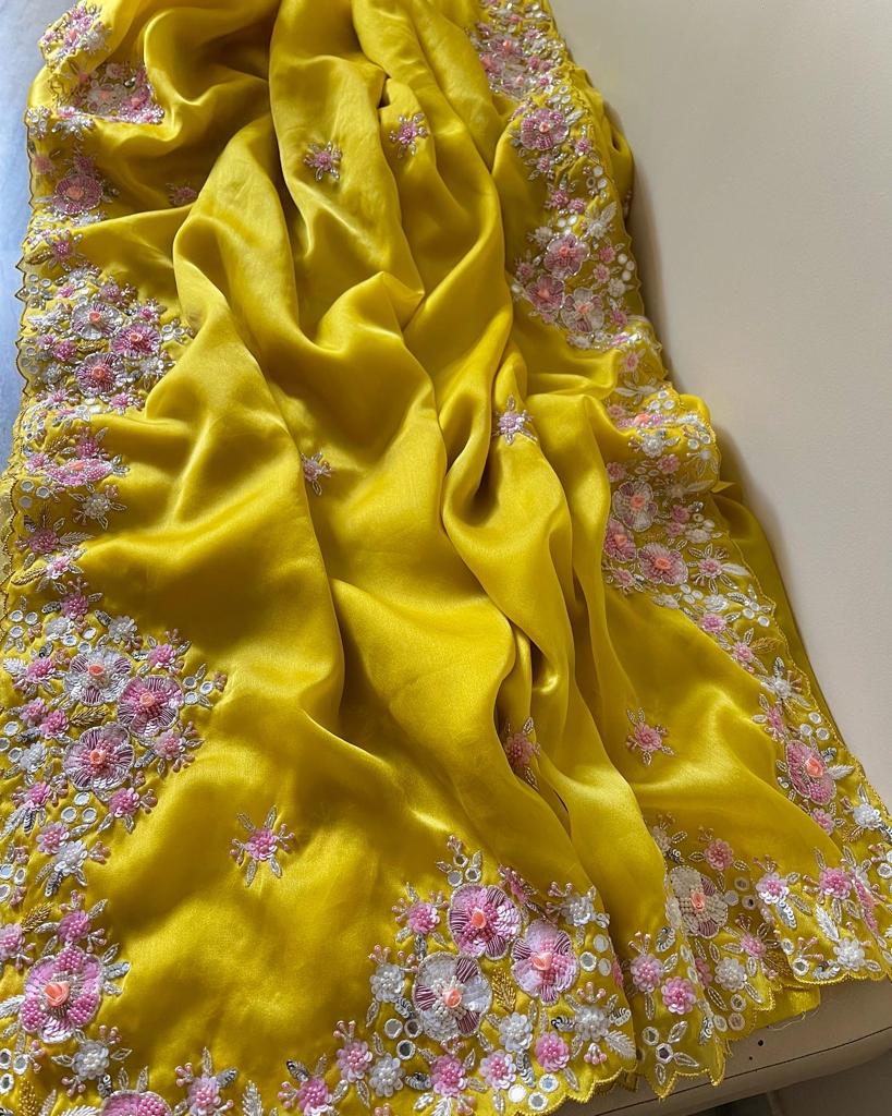 Suvila organza partywear saree - Saffronfashionindia