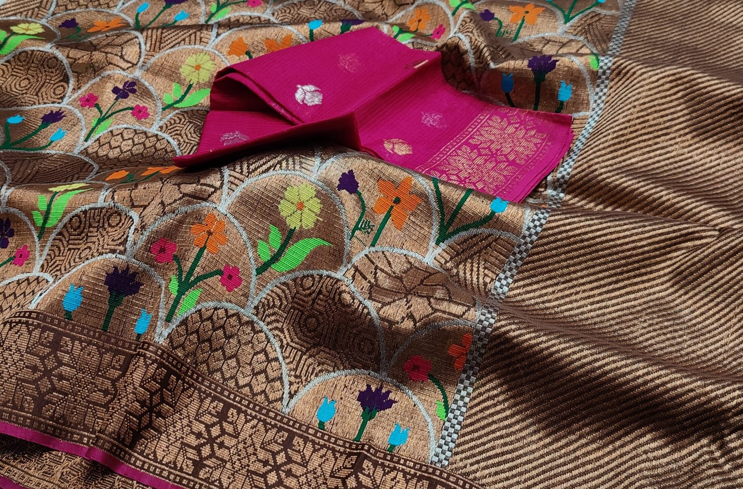 Exclusive wedding inspired gold zari tissue saree - Saffronfashionindia