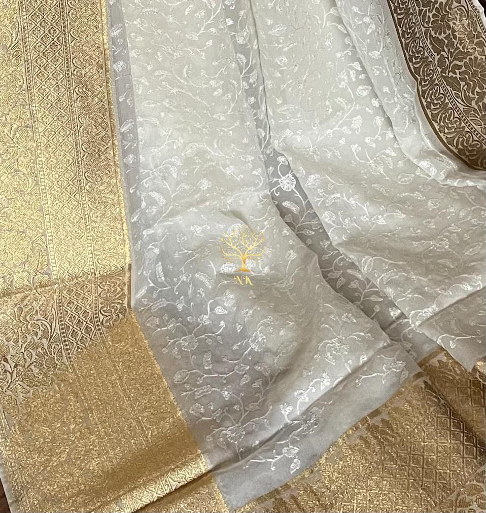 Chikankari gorgette Indian traditional saree - Saffronfashionindia