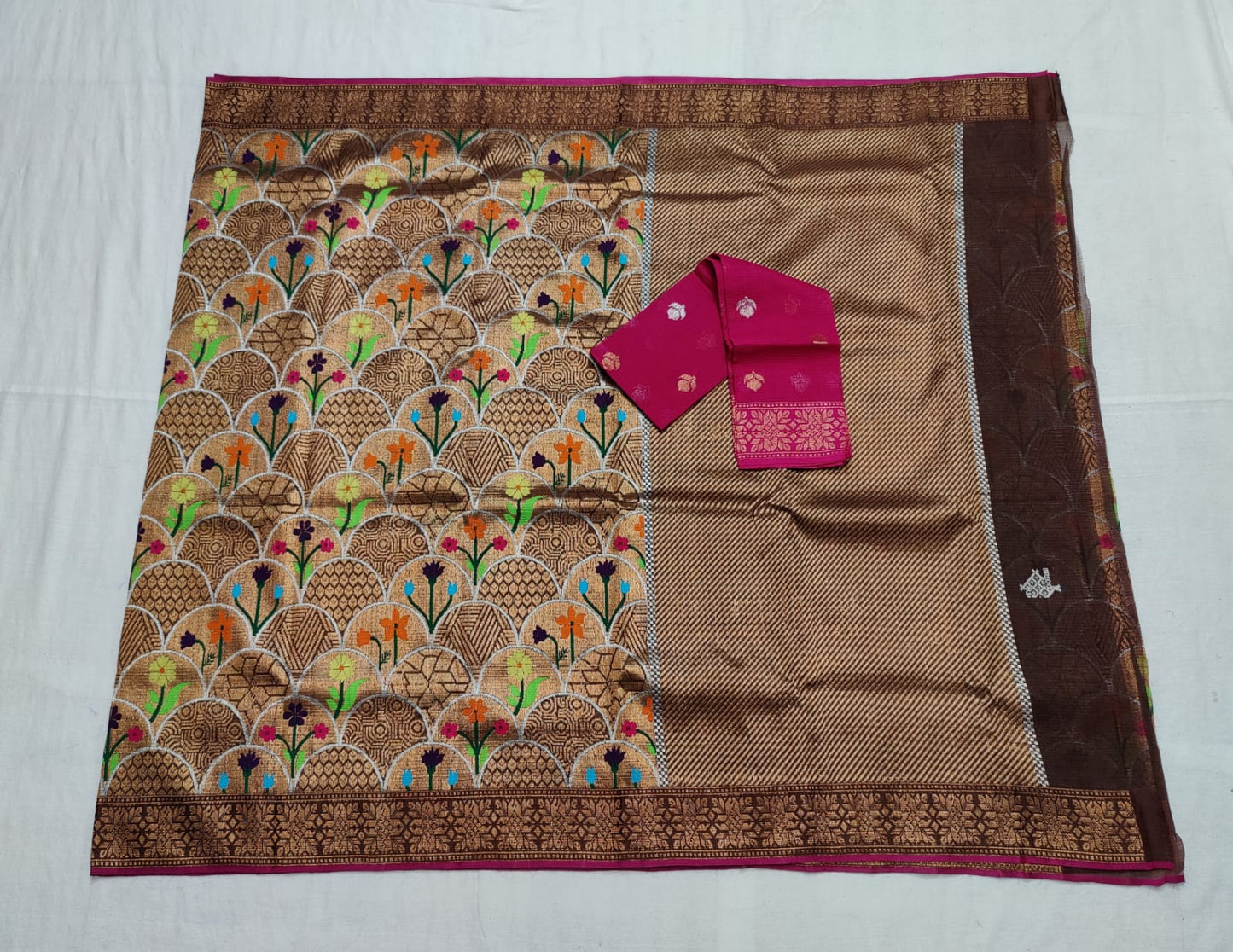 Exclusive wedding inspired gold zari tissue saree - Saffronfashionindia