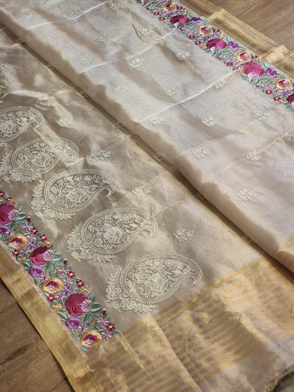 Humraaz tissue silk sari SaffronFashion
