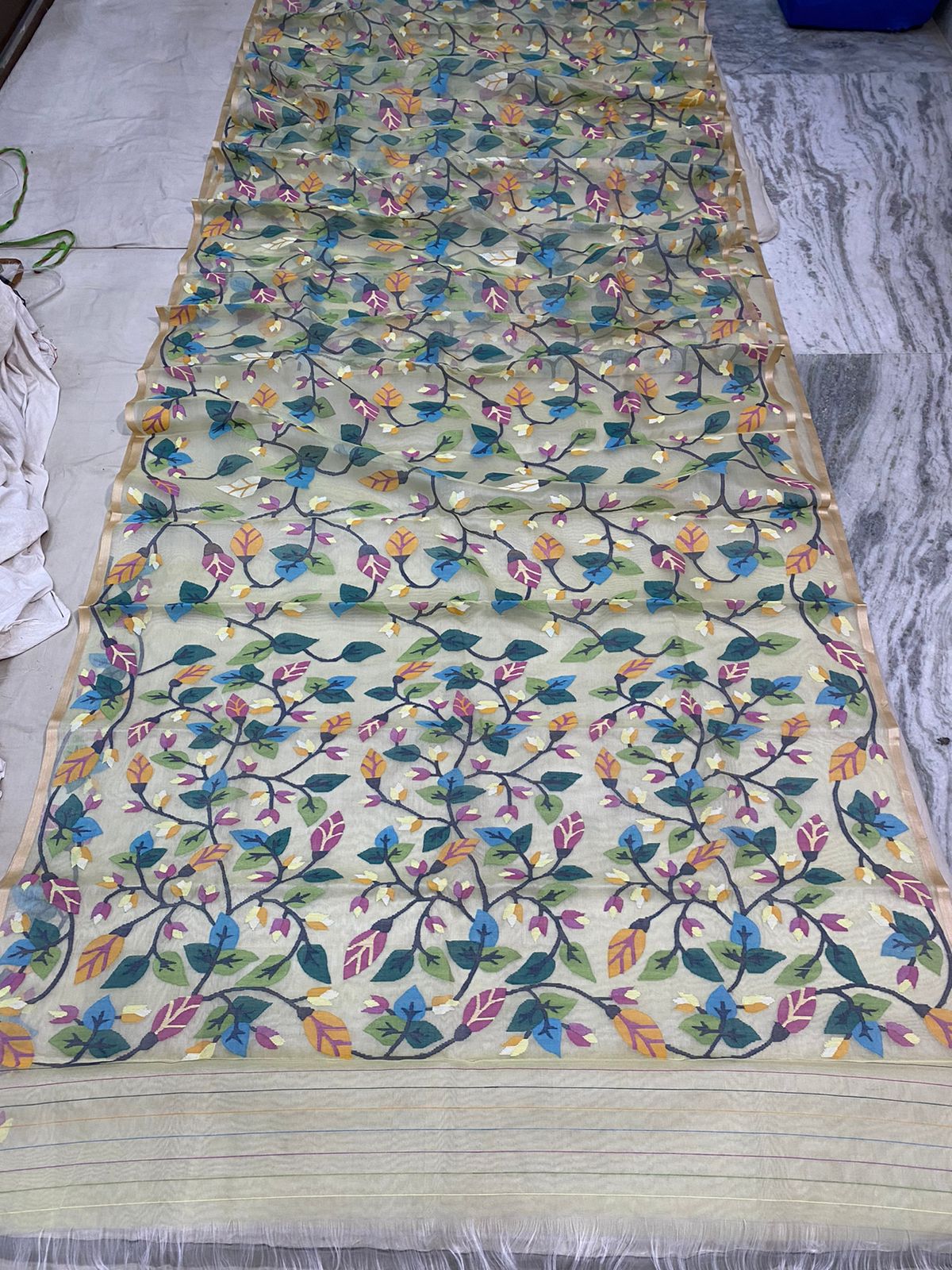 Chinia muslin jamdani sari - Saffronfashionindia