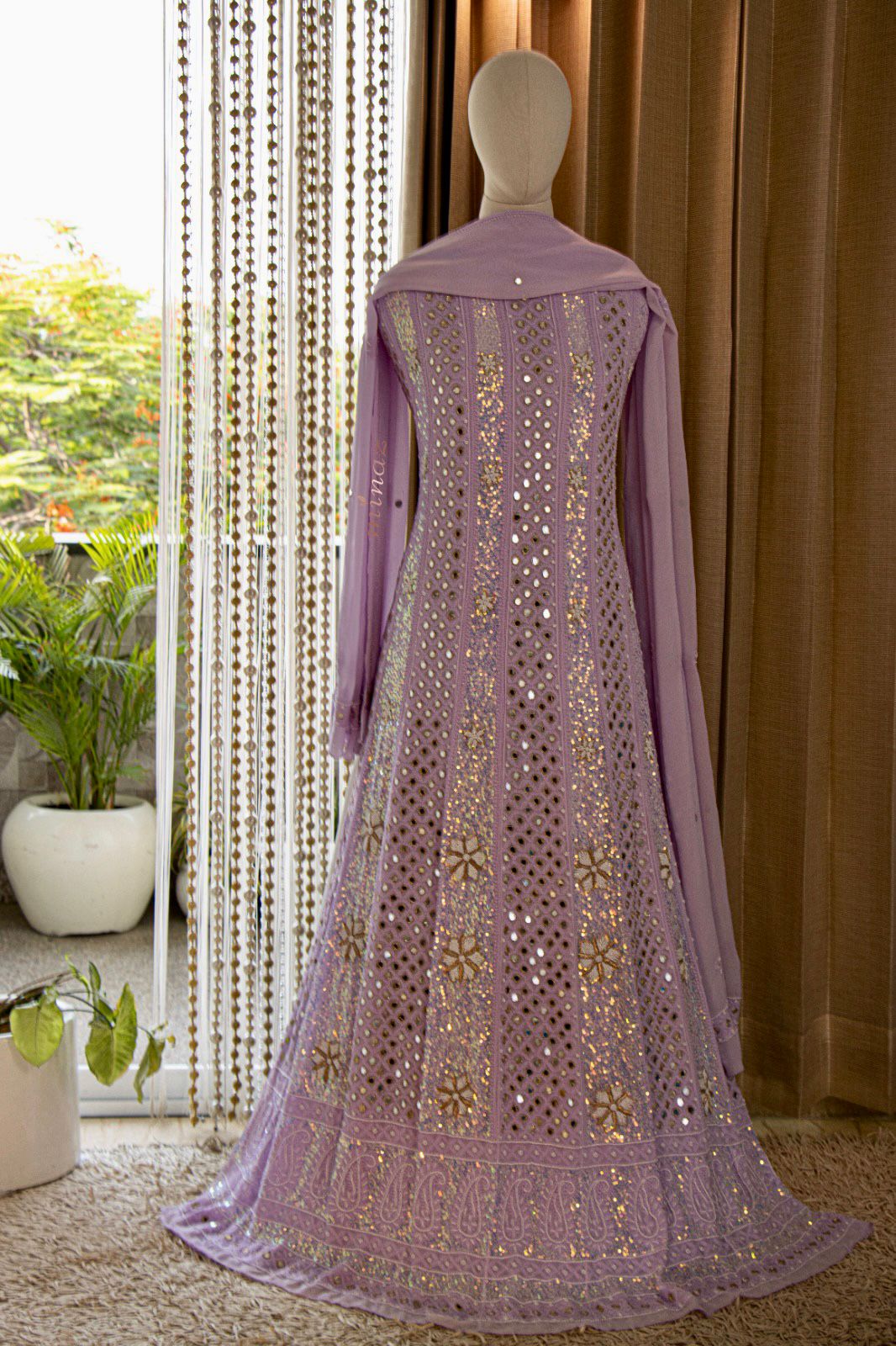 Lavender Anarkali Chikankari dress - Saffronfashionindia